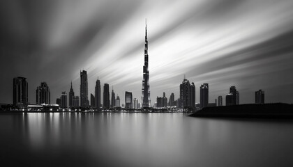 Obraz premium A black-and-white photo of a famous city skyline or iconic landmark, evoking a timeless, classic look