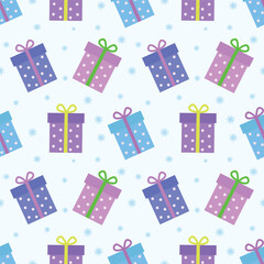 Seamless pattern with New Year's gifts. Merry Christmas and Happy New Year seamless background pattern. Vector illustrations, drawings, style concept