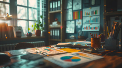Fototapeta premium Analytical view on franchise failure cases. office environment with detailed charts and graphs