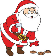 Cartoon santa claus picking up cookies from the floor vector illustration