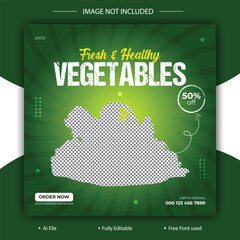 Healthy food fresh and healthy vegetable grocery shop advertising social media post design template