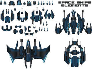 Vector elements for space ships video games