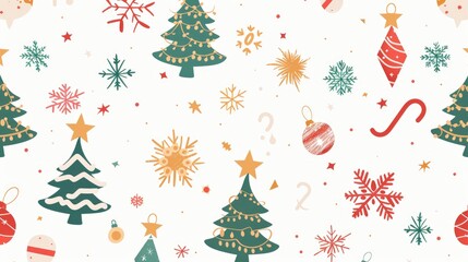 Christmas Seamless Pattern. Coniferous branches, cones, red artificial berries, thuja branches. Pattern for wrapping paper, greeting cards, invitations, fabric, prints