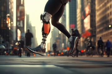 Urban Runner Prosthetic Leg Athlete Fitness City AI