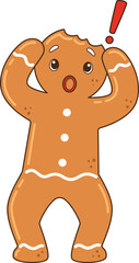 Cartoon bitten gingerbread man looking shocked vector illustration