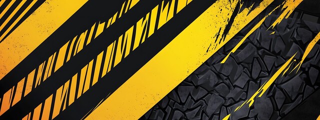 Abstract black and yellow stripes and tire tread design.