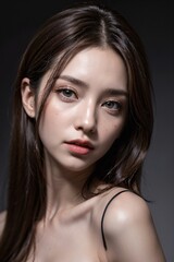 Fototapeta premium a woman with long hair and a red lip