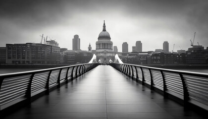 A black-and-white photo of a famous city skyline or iconic landmark, evoking a timeless, classic look