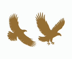 Golden eagle silhouette editable EPS vector isolated illustration template on a white background