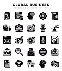 Set of Glyph Global Business Icons. Glyph art icon. Vector illustration