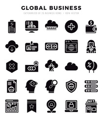 Global Business web icons in Glyph style.