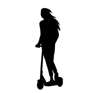 recommend clip art: silhouette girl riding scooter, vector