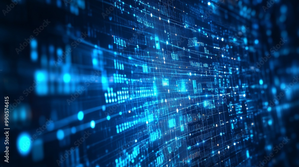 Poster exploring cloud storage, ai, and quantum computing code, networks, and big data connectivity