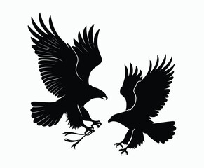 Obraz premium Golden eagle silhouette editable EPS vector isolated illustration template on a white background