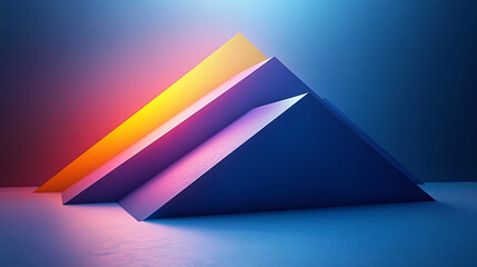 A striking composition of colored geometric pyramids set against a vibrant blue background, showcasing modern artistic design.