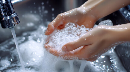 Fototapeta premium Washing Dishes with Antibacterial Dish Liquid
