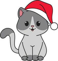 Cartoon cute cat wearing santa hat vector illustration