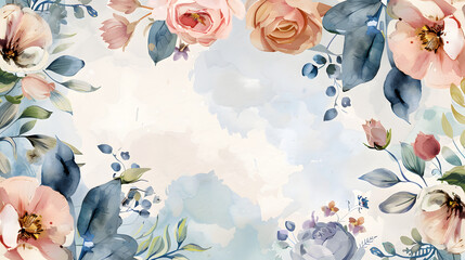 Fototapeta premium Mixed Bloom Ring Frame Background watercolor