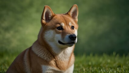Another Shiba Inu puppy on a green background.