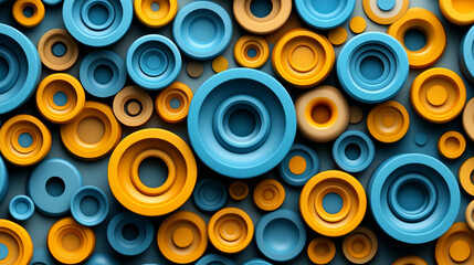 A vibrant collection of circular shapes in blue and yellow tones, creating a striking visual pattern and texture for design projects.