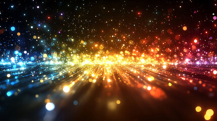 Fototapeta premium A vibrant display of colorful lights and sparkles radiating in various directions, creating a mesmerizing abstract visual effect.