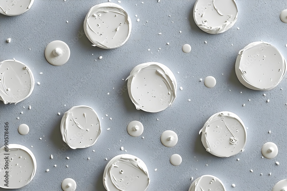 Poster artistic arrangement of white paint blobs on a gray surface