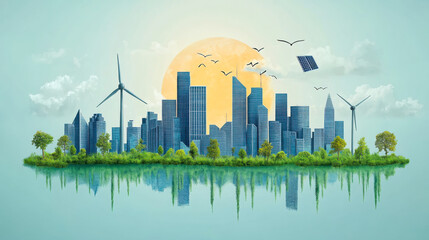 Green energy concept urban wind mill farm