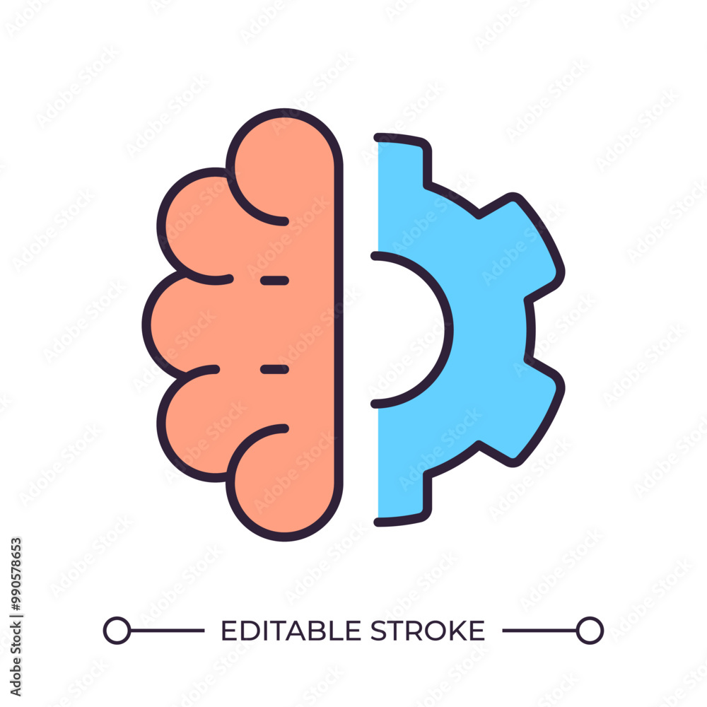 Poster human brain and gear rgb color icon. combination of logic and creativity. problem solving. human thi