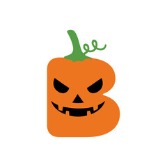 Logo con letra inicial B con forma de calabaza de Halloween para tarjetas y felicitaciones 