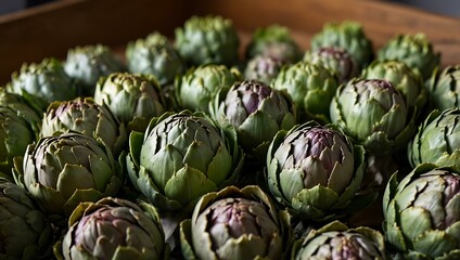 Fototapeta premium Another view of artichokes arranged neatly.