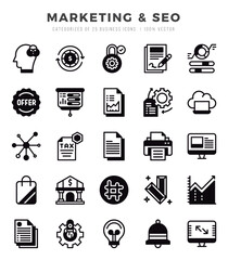 Set of 25 Marketing & SEO Lineal Filled Icons Pack.