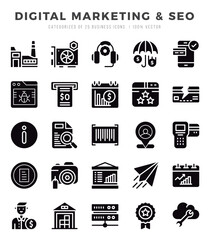 Set of Digital Marketing & SEO Icons. Simple Glyph art style icons pack.