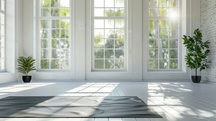 Fototapeta premium Gym white interior with black yoga mat