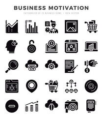 Set of Business Motivation Icons. Simple Glyph art style icons pack.