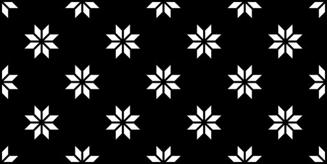 Seamless floral pattern. Black and white geometric background.