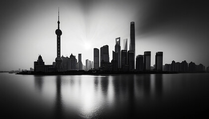 Obraz premium A black-and-white photo of a famous city skyline or iconic landmark, evoking a timeless, classic look