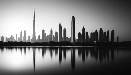 Fototapeta premium A black-and-white photo of a famous city skyline or iconic landmark, evoking a timeless, classic look