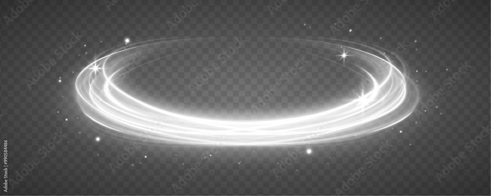 Fototapete Set of glowing ellipses in speed shape. Imitation of the exit of cold air from the air conditioner. Curved light effect of white bright sparkling motion wave. Dynamic white spiral, vortex or blizzard.