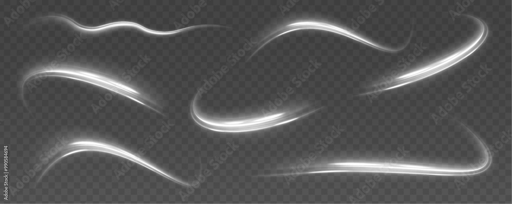 Poster realistic set of snow storm or wind swirls isolated on transparent background. set of light trail li