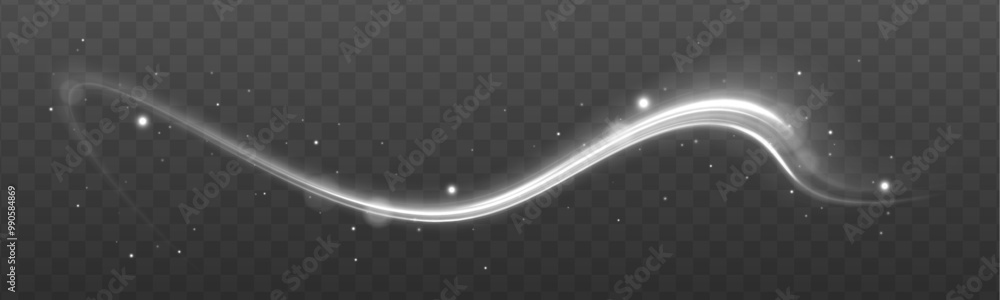 Poster Set of glowing ellipses in speed shape. Imitation of the exit of cold air from the air conditioner. Curved light effect of white bright sparkling motion wave. Dynamic white spiral, vortex or blizzard.
