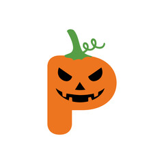 Logo con letra inicial P con forma de calabaza de Halloween para tarjetas y felicitaciones 
