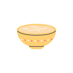 Vector illustration with a bowl of yellow dessert made of fresh fruits: pudding, yogurt, smoothies
