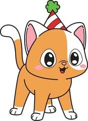 Cartoon adorable cat with birthday hat vector illustration