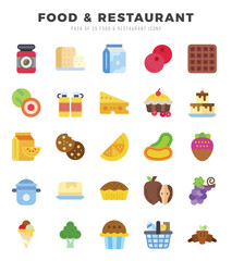 Set of 25 Food and Restaurant Flat Icons Pack.