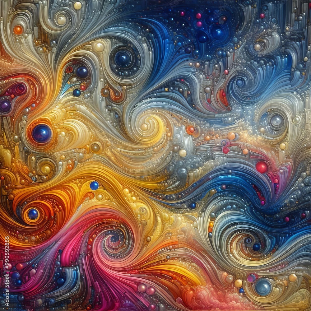 Poster a mesmerizing abstract artwork featuring a swirling vortex of vibrant colors, resembling cosmic ener