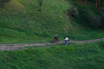 Riding a bike in the woods