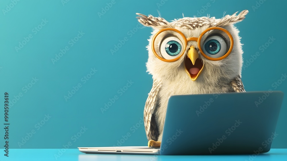 Poster 3. **depict a comical owl with round glasses, displaying an expression of shock and surprise as it i
