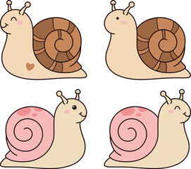 Cartoon cute snail with simple lines and no gradients