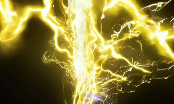 plasma with electric crackling, vivid glowing arcs, and sharp sparks, creating a dynamic energy flow against black .