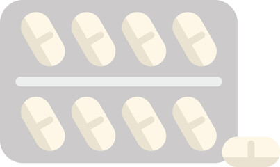 Blister pack containing prescription pills with one tablet outside, isolated on white background